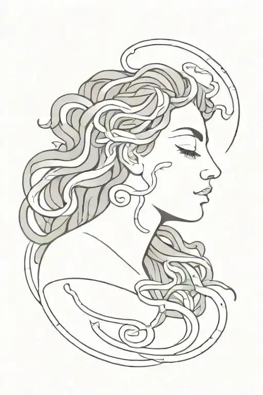 Medusa Greek Mythology Eyes Closed With Geometric Design Incorporated