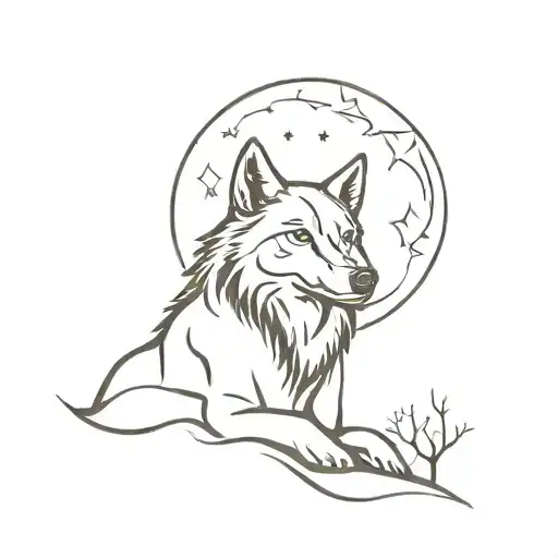 Wolf With Moon