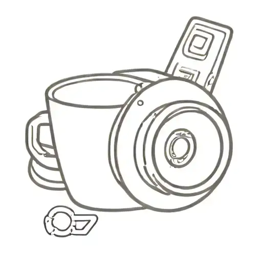 A Minimalist Tattoo Of A Coffee Cup With A Camera Lens As The Handle
