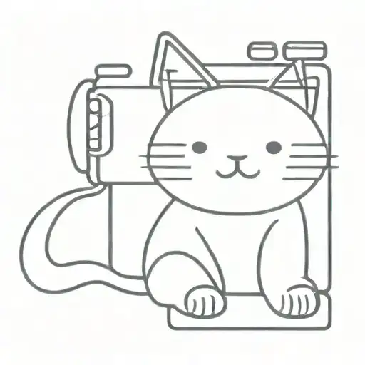 A Minimalist Tattoo Of A Lucky Cat With A Camera