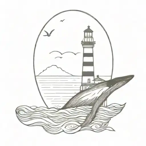 Whale And Lighthouse Overlooking