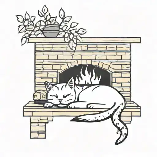Cat Sleeping Near Fireplace