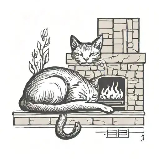 Cat Sleeping Near Fireplace