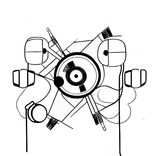 An Abstract Minimalist Design Of A Dj Booth With Headphones And Vinyl Records Tattoo