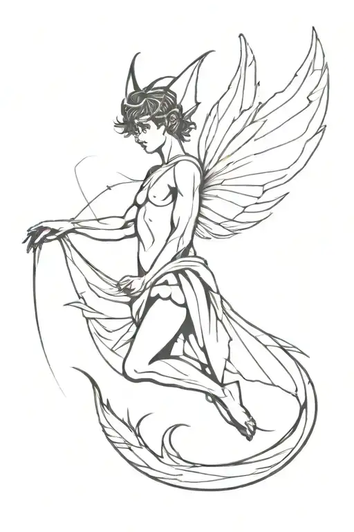Silhouette Of A Male Fairy With Wings And Pointed Ears Tattoo