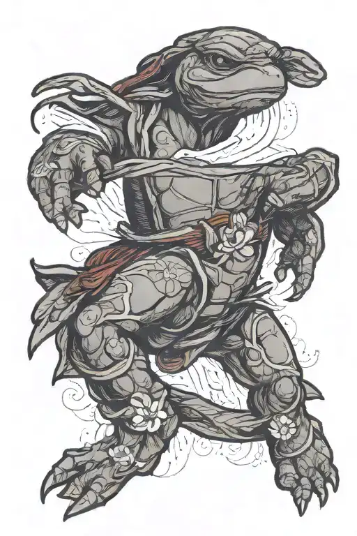 Red Mutant Ninja Turtle In Flower Intertwined