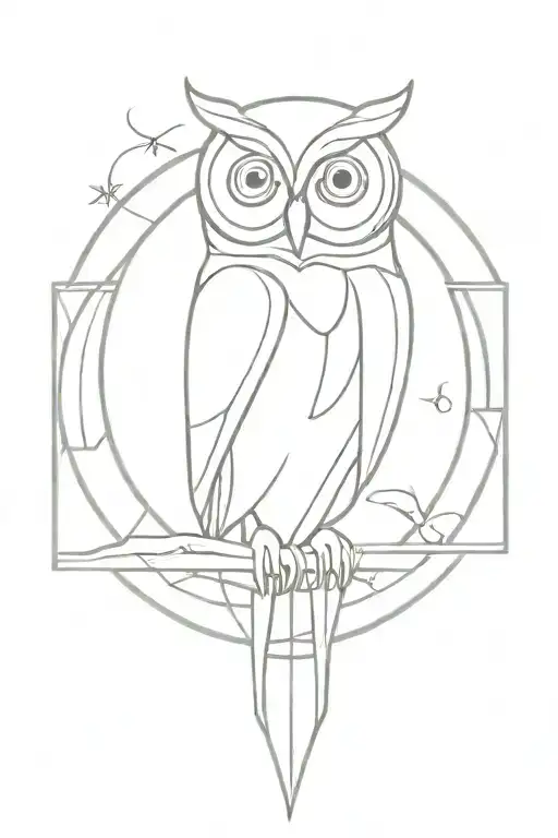 Owl And Alchemical Symbol Of Earth