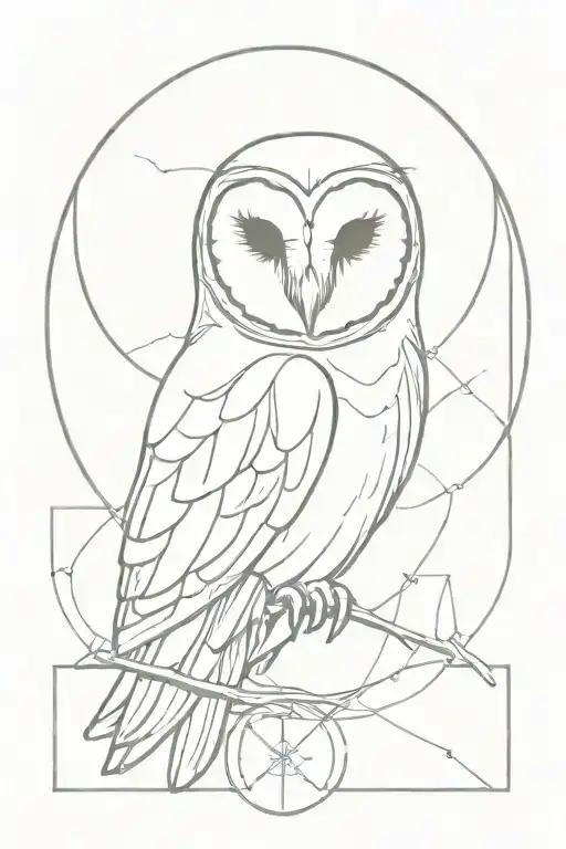 Barn Owl Inside Alchemical Symbol Of Earth