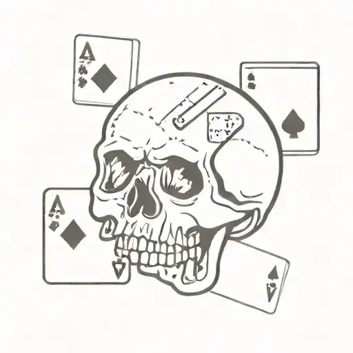 A Minimalist Design Of A Skull With Playing Cards And Dice Incorporated Into The Design
