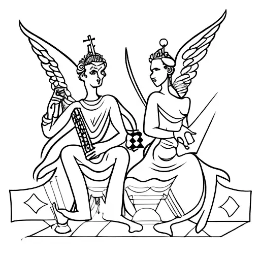 A Demon And Angel Playing A Game Of Chess