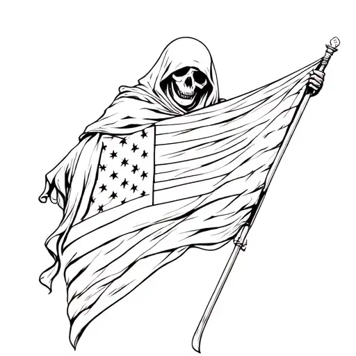 Grim Reaper Holding A American Flag