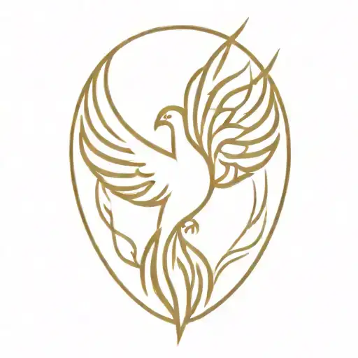 Phoenix With Heart In Middle With Long Wings