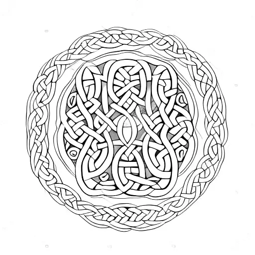 A Minimalist Design Of A Cat's Paw Print With Celtic Knotwork Patterns And Leaf Accents