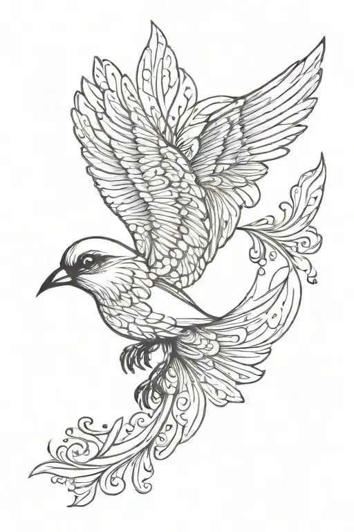 Bird With Wings Spread With A Heart