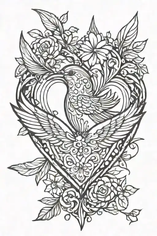 Heart And Bird With Open Wings