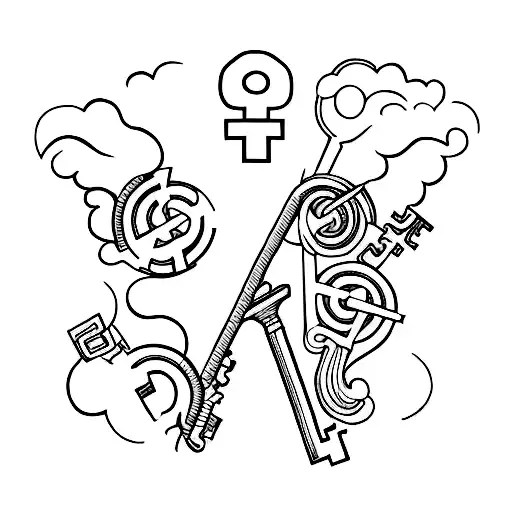 A Fine Line Tattoo Of A Key With The Number 214 And A Small Key Near It