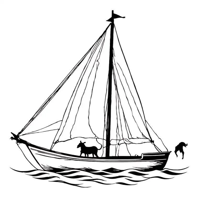 A Male Goat In A Sail Boat Sailing Ship Navigating