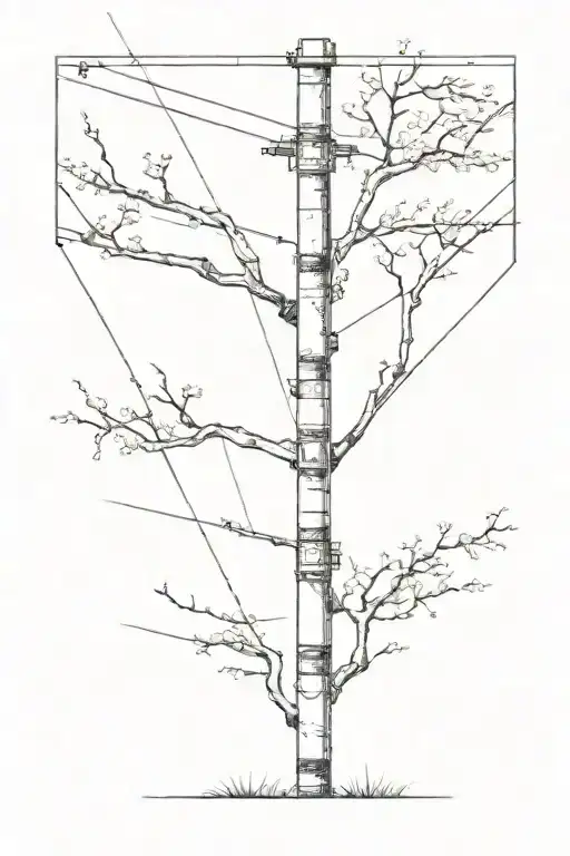 Cherry Blossom Tree Next To A Powerline Pole