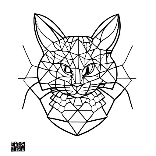 A Geometric Tattoo Featuring A Cat Playing With A Rubik's Cube