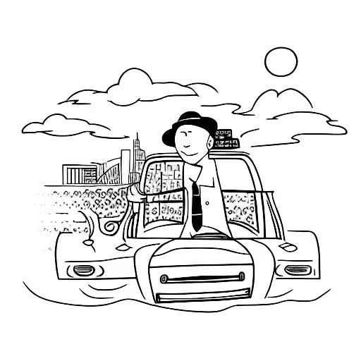 Taxi Cab Driving Towards The Morning Sun