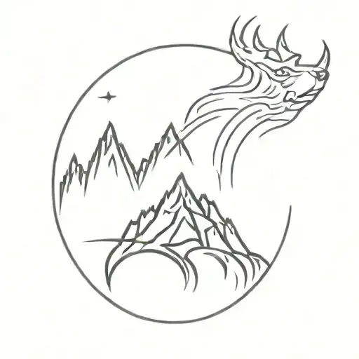 Mountain And Bear Paw With Fire Flames