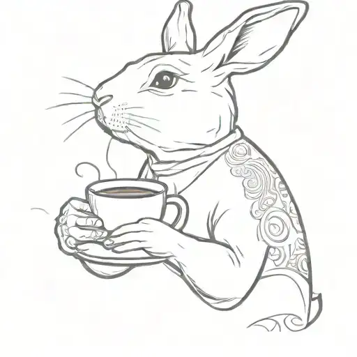 Rabbit Smoking A Cigarette And Drinking Coffee
