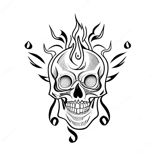 A Skull With Fire As Hair And Music Notes As Eyes