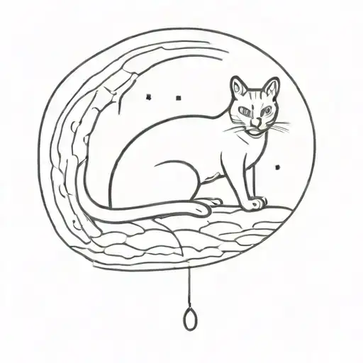 Linework Outline Of A Cat Rolled Into A Ball Overlayed Onto The Moon