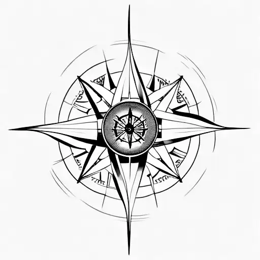 A Minimalist Tattoo Of A Compass Nestled In The Branches Of A Tree