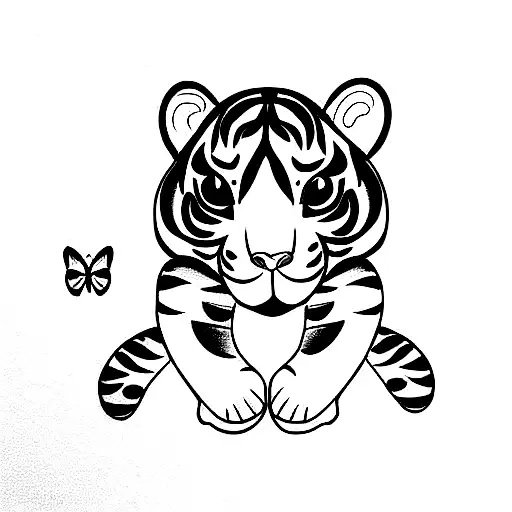 Baby Tiger With Butterfly With Date 111220 Tattoo