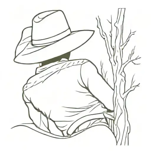 A Cowboy Sleeping Against A Tree With His Hat Over His Face