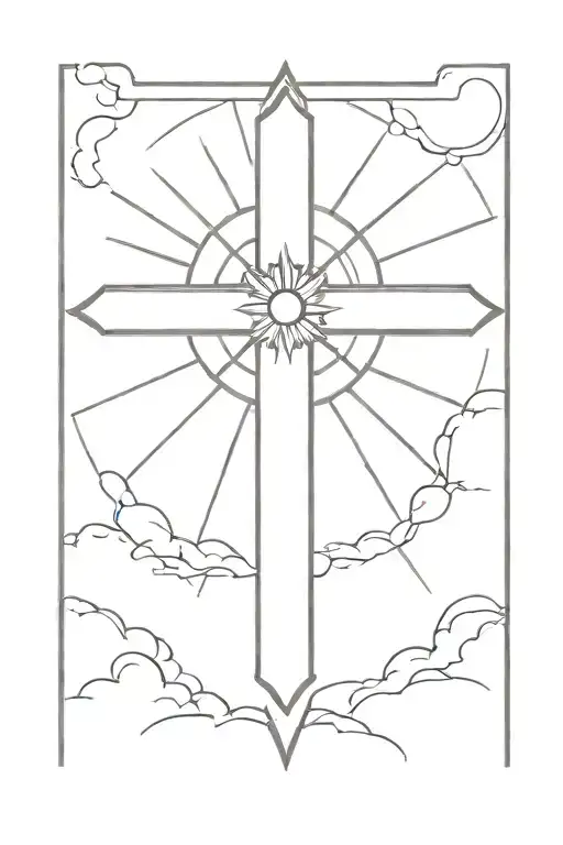 Christian Cross With Little Sun Behind It