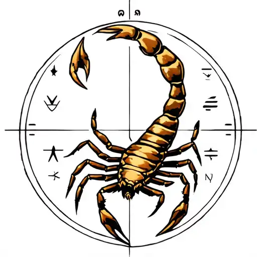 Scorpion With Astrology In Background And Scorpio Zodiac Tattoo