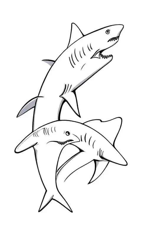 3 Sharks Simulating A Dad And Two Children