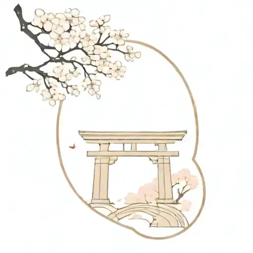 The Sakura Tree Next To The Japanese Arch Monument