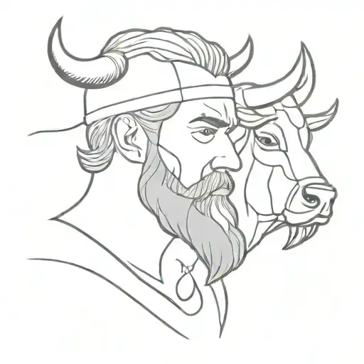 Double Faced Bearded Man And Bull