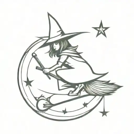 Witch On A Broom With A Cat