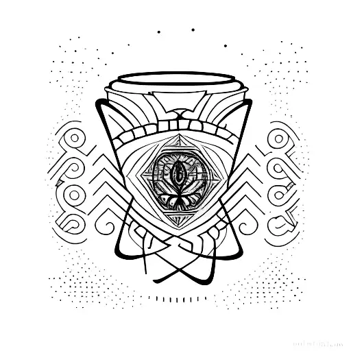 A Minimalist Geometric Design Incorporating Coffee Beans And Ancient History Symbols Tattoo