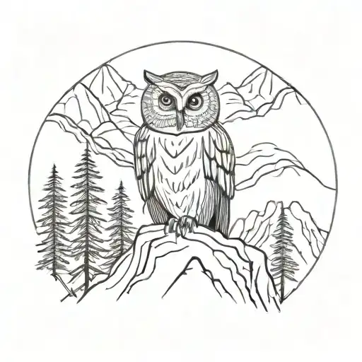Owl Perched In Mountains