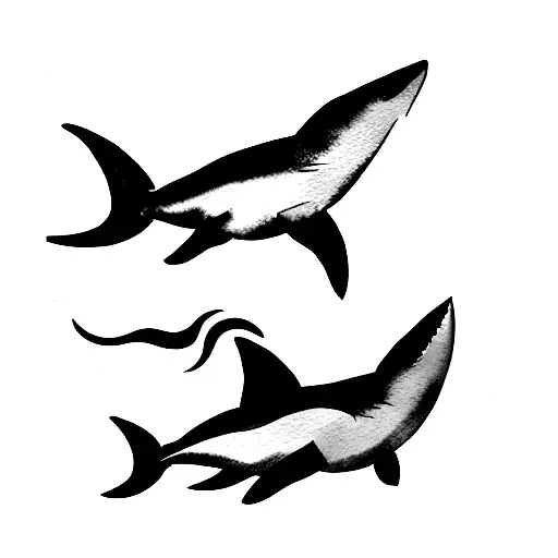 Two Watercolor Shark Silhouettes