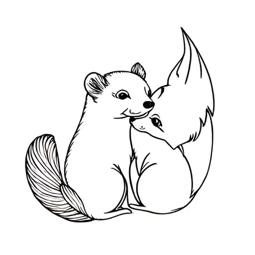 Ferret And Fox Cuddling Together