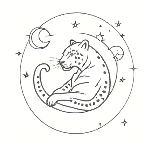 Sitting Leopard Stars And Cresent Moon Surrounded
