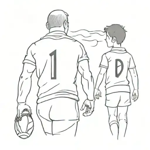 Father And Son Looking Back In Rugby Clothes