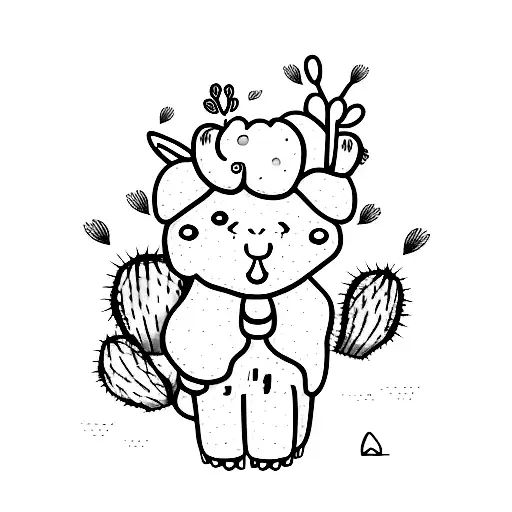 Cute Alpaca And Cactus