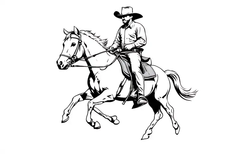 Cowboy Riding Horse As A Stamp Tattoo Design