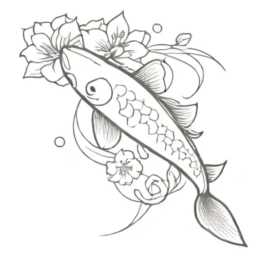 Koi Fish And Flowers Surrounding