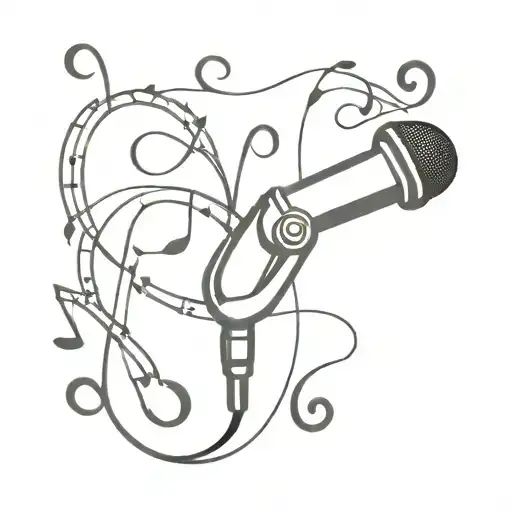 Microphone With Music Notes Intertwined In The Design