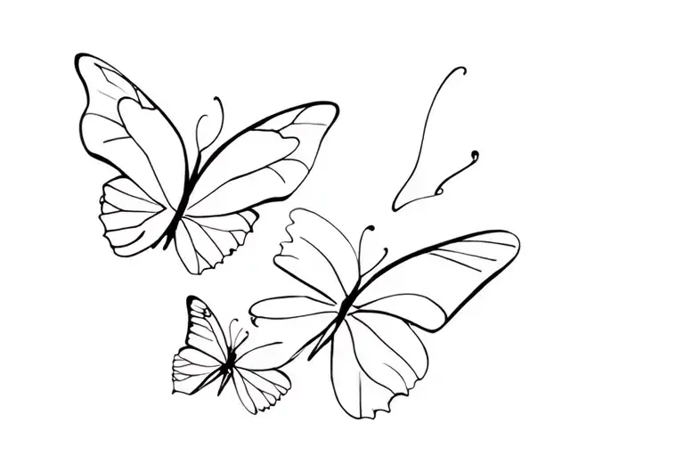 Delicate Fine Line Butterflies Flying Together
