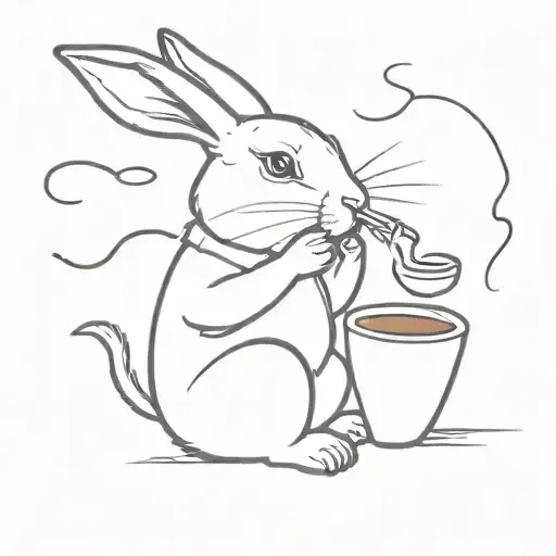Rabbit Smoking A Cigarette And Drinking Coffee