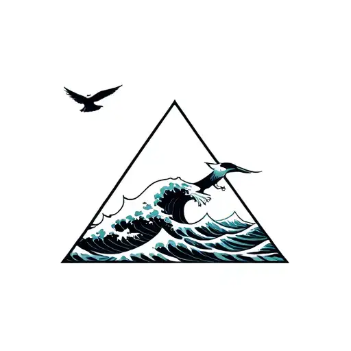 Triangle With Ocean Wave Crashing And A Faint Seahawk Flying
